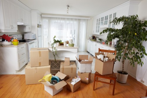 Organized self storage space in Lambeth with stacked boxes